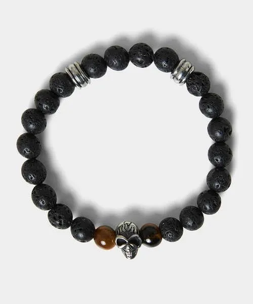 Accessories and Jewellery Apparel Lava And Tigers Eye Skull Bracelet Black Joebrowns