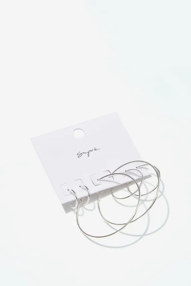 Accessories Supr Accessories Silver Hoop Earring Pack Silver