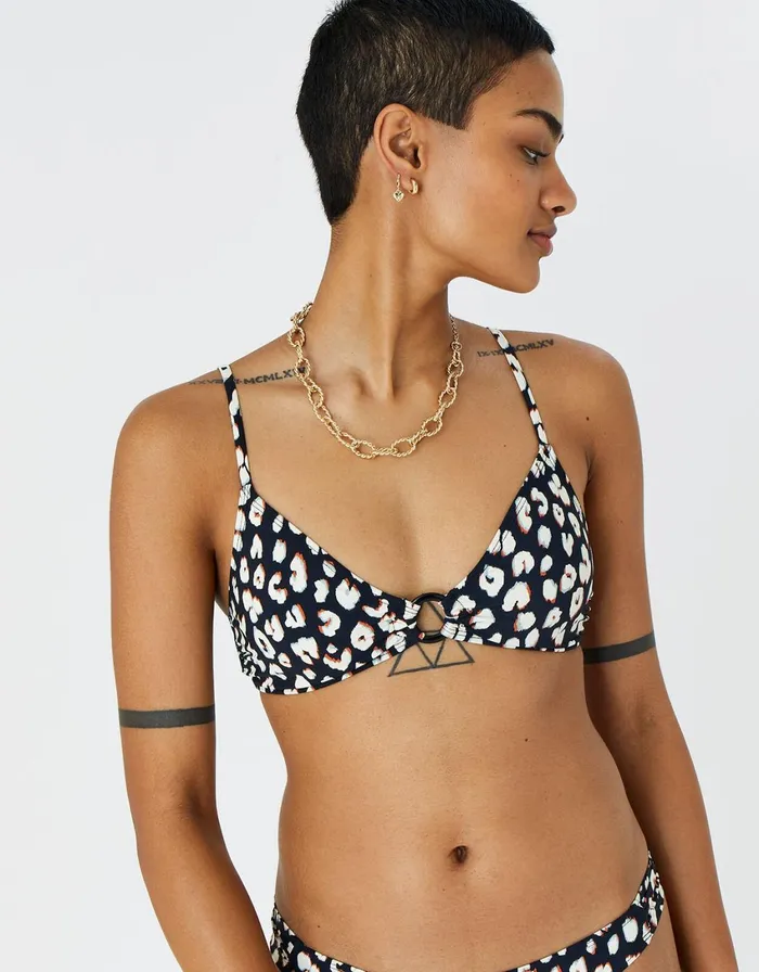 Accessorize Animal Ring Bikini Crop Top Black Black White Women Bikinis