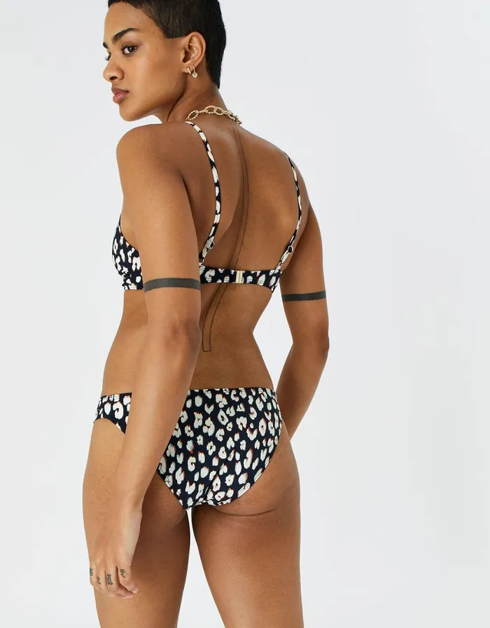Accessorize Animal Ring Bikini Crop Top Black Black White Women Bikinis