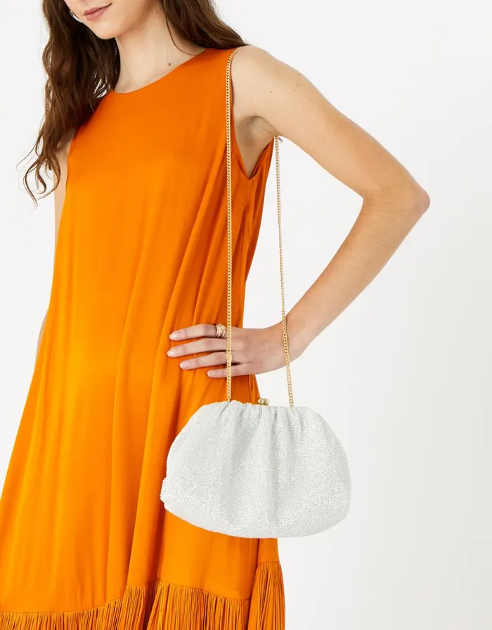 Accessorize Beaded Shimmer Clutch Bag Ivory Ivory Women Clutch Bags