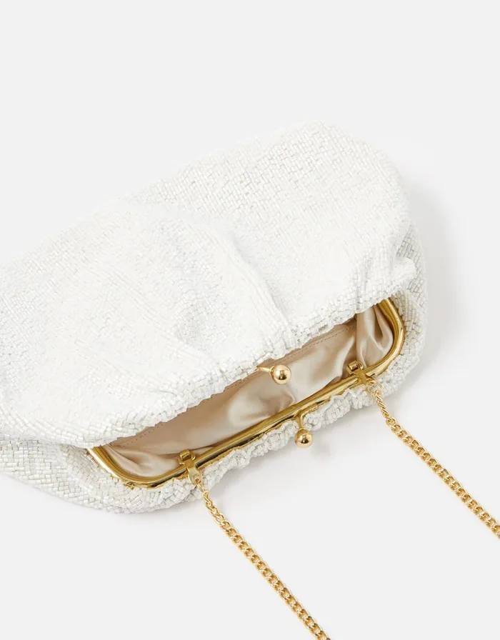 Accessorize Beaded Shimmer Clutch Bag Ivory Ivory Women Clutch Bags