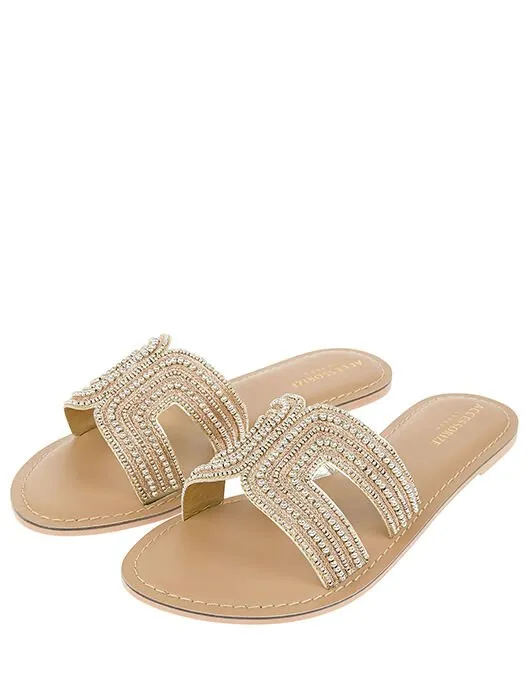 Accessorize Bella Beaded Sliders Gold Gold Women Sandals and Flip Flops