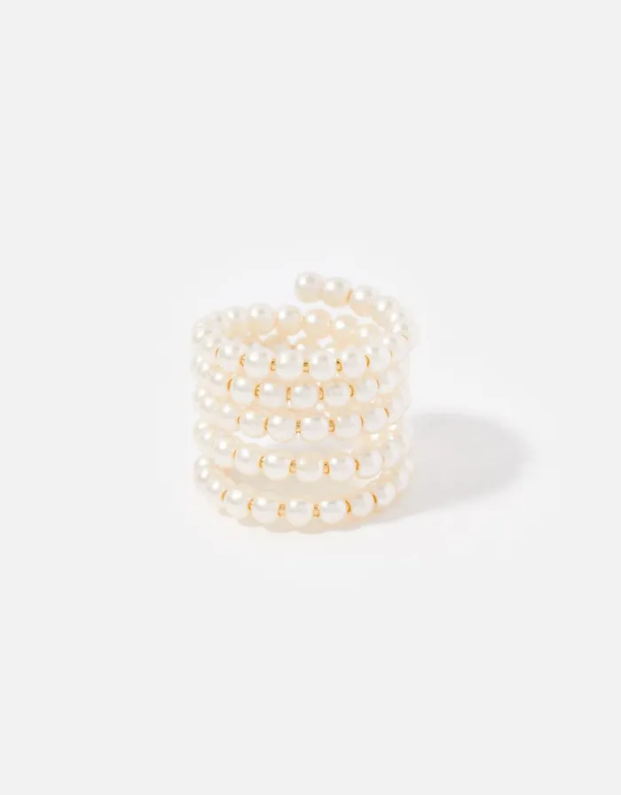Accessorize Blue Harvest Pearl Wrap Ring Cream Pearl Women Rings