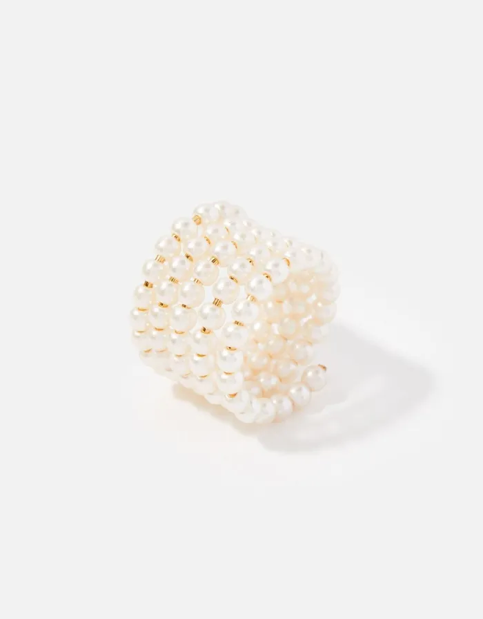 Accessorize Blue Harvest Pearl Wrap Ring Cream Pearl Women Rings