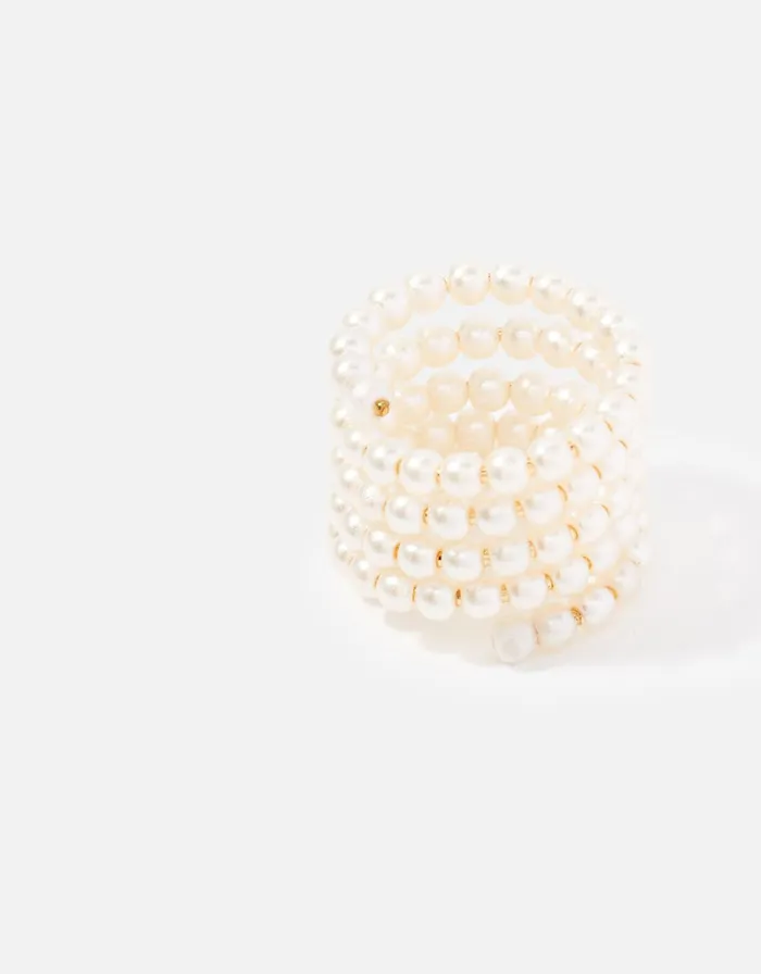 Accessorize Blue Harvest Pearl Wrap Ring Cream Pearl Women Rings