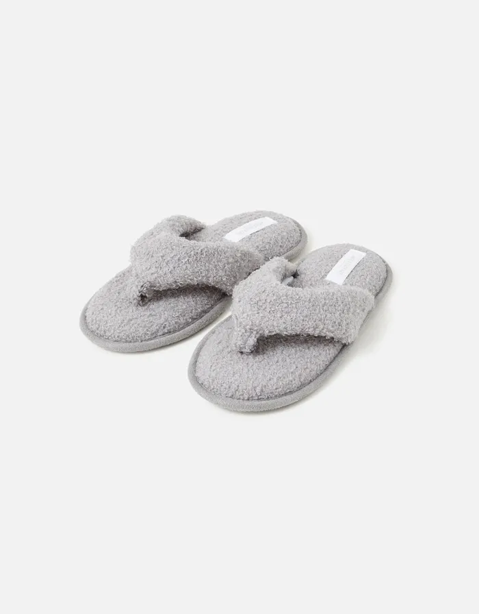 Accessorize Borg Toe Thong Slippers Grey Grey Women Slippers