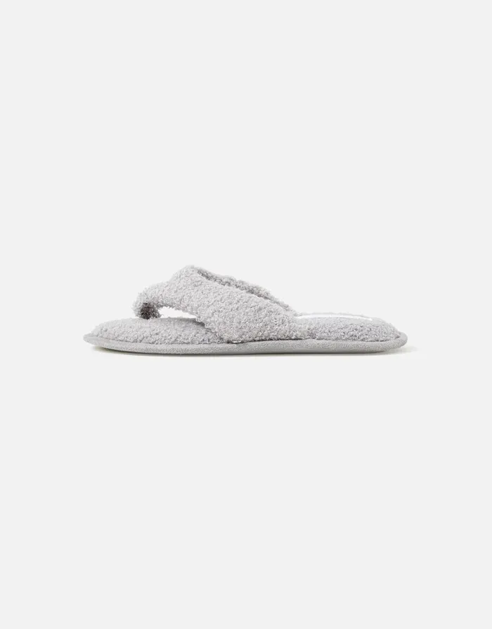 Accessorize Borg Toe Thong Slippers Grey Grey Women Slippers