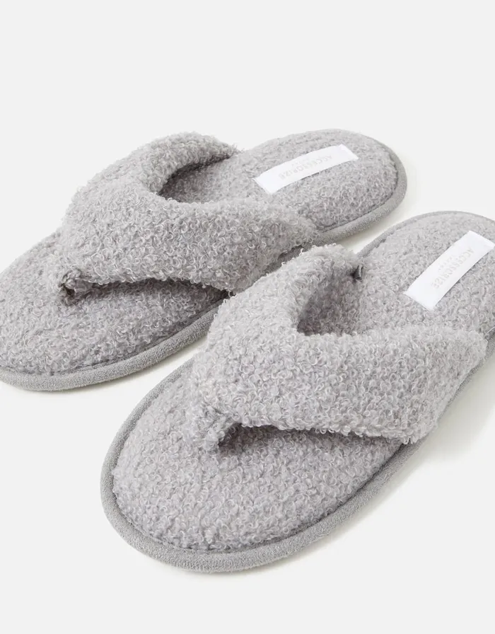 Accessorize Borg Toe Thong Slippers Grey Grey Women Slippers