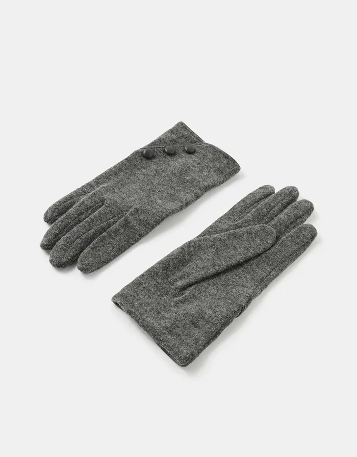 Accessorize Button Detail Wool Gloves Grey Grey Women Gloves
