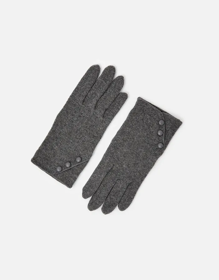 Accessorize Button Detail Wool Gloves Grey Grey Women Gloves