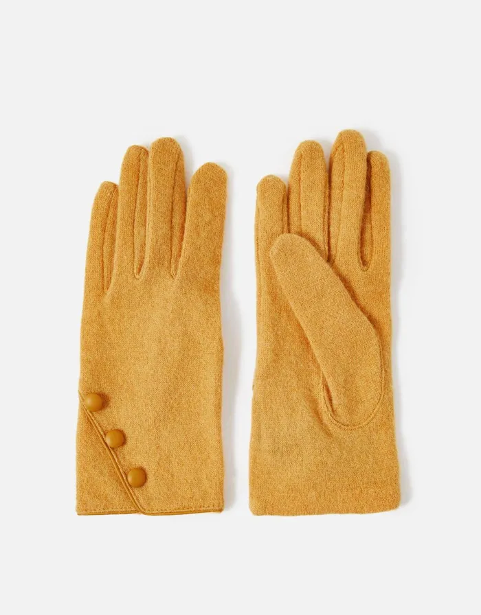 Accessorize Button Gloves In Wool Blend Yellow Ochre Women Gloves