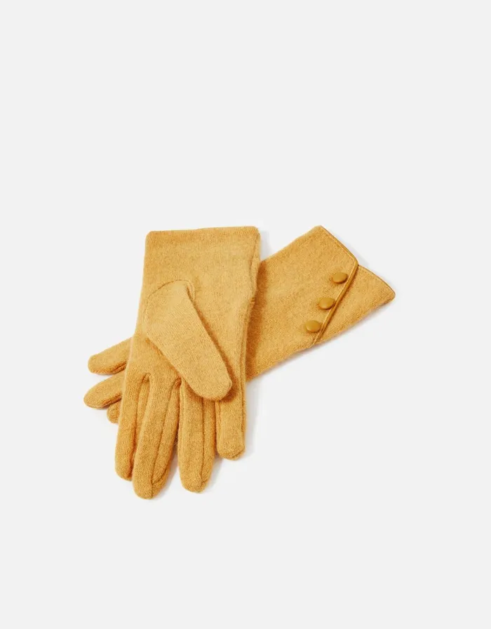 Accessorize Button Gloves In Wool Blend Yellow Ochre Women Gloves