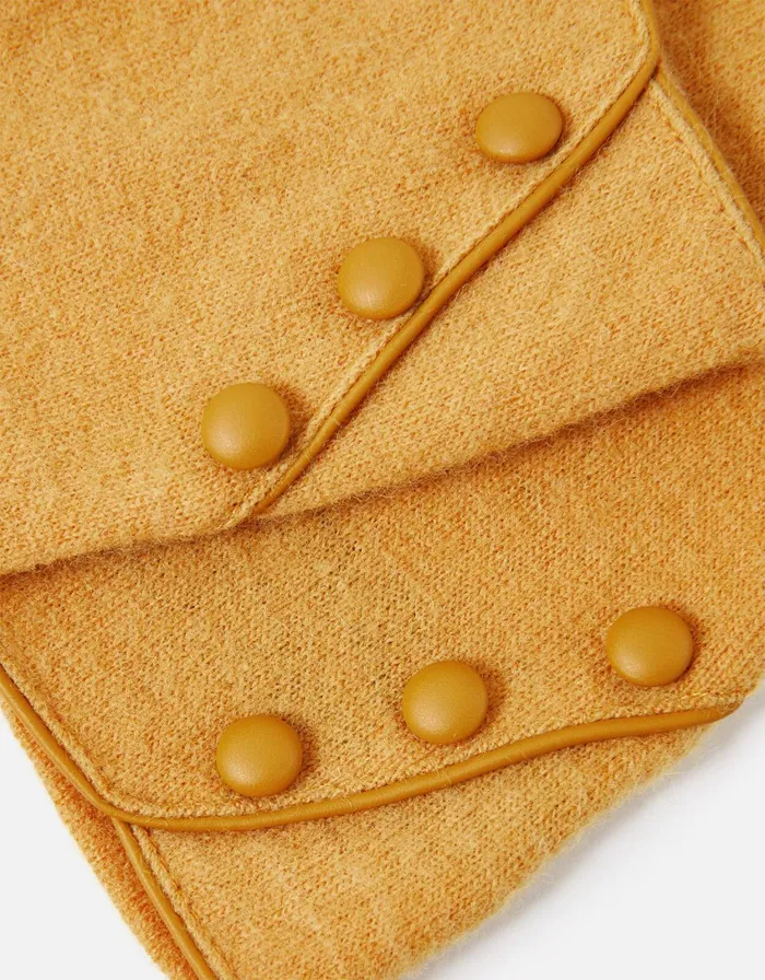 Accessorize Button Gloves In Wool Blend Yellow Ochre Women Gloves
