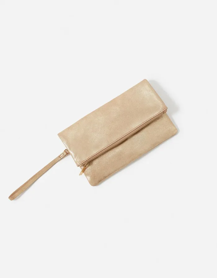 Accessorize Carley Leather Clutch Bag Gold Gold Women Leather Bags