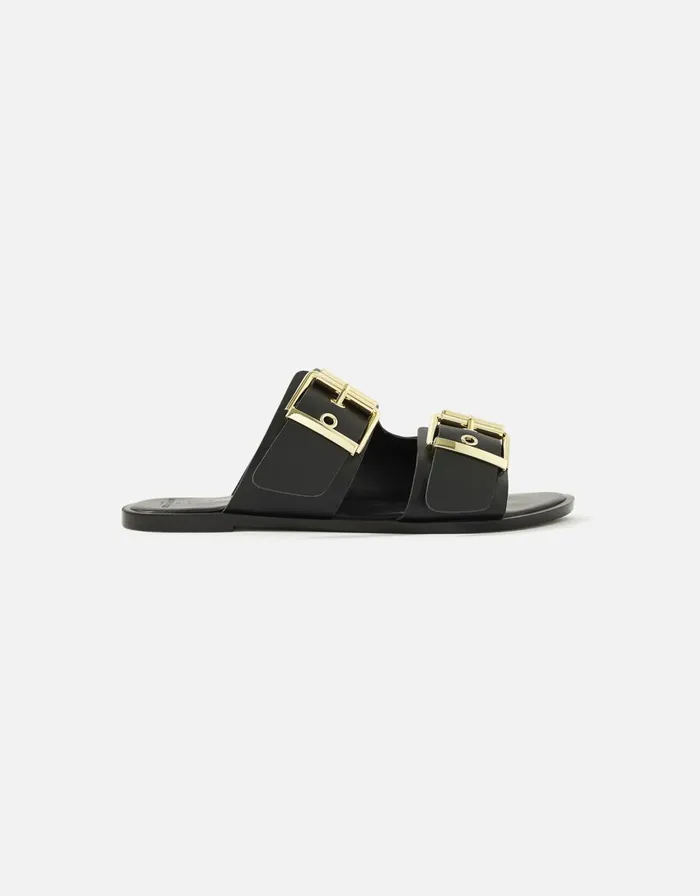 Accessorize Chunky Buckle Leather Sandals Black Black Women Sandals and Flip Flops