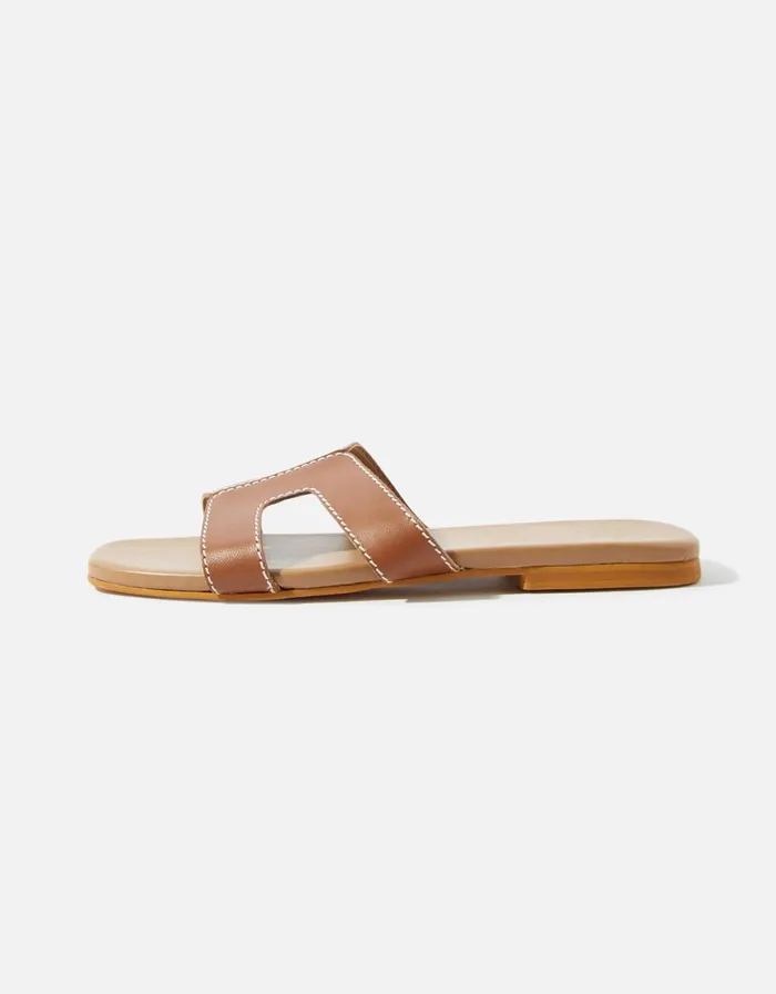 Accessorize Contrast Stitch Leather Sandals Tan Tan Women Sandals and Flip Flops