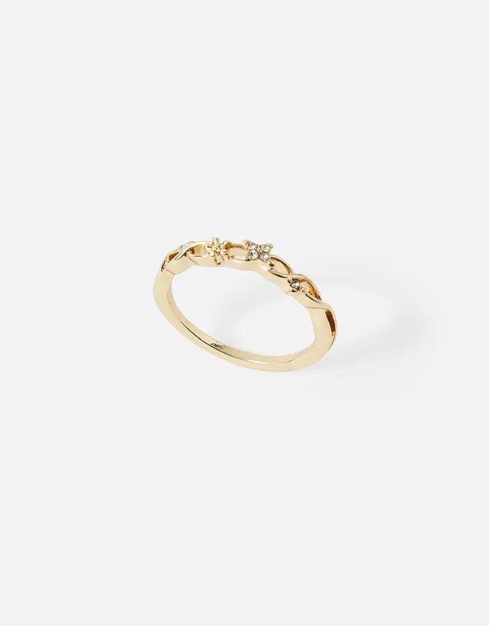 Accessorize Crisscross Flower Ring White Crystal Women Rings