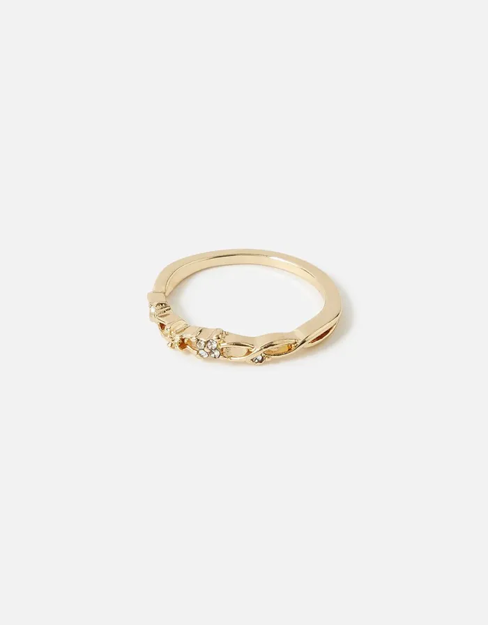 Accessorize Crisscross Flower Ring White Crystal Women Rings