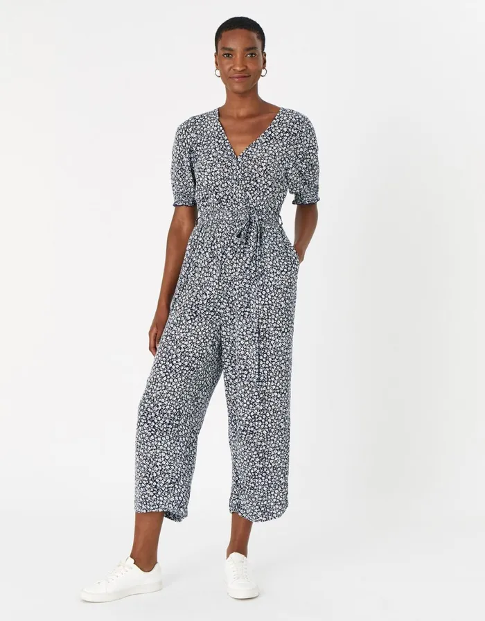 Accessorize Daisy Wrap Jumpsuit In LENZING ECOVERO Blue Navy Women Jumpsuits and Playsuits