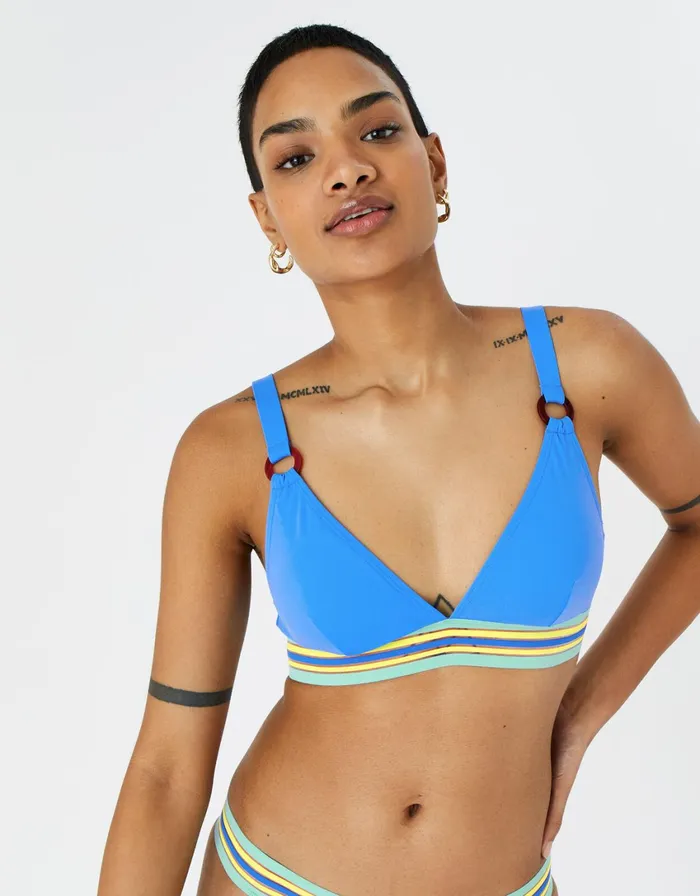 Accessorize Elastic Trim Bikini Top Blue Blue Women Bikinis