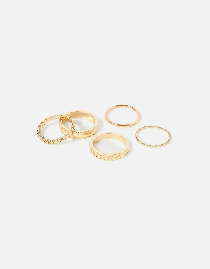 Accessorize Flower Ring Stacking Set Gold Gold Women Rings