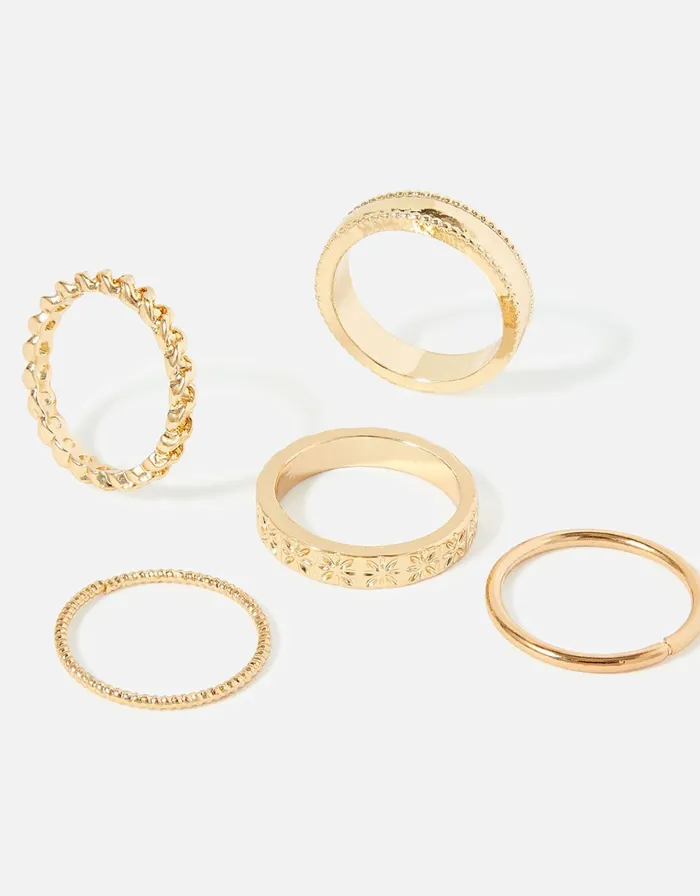Accessorize Flower Ring Stacking Set Gold Gold Women Rings