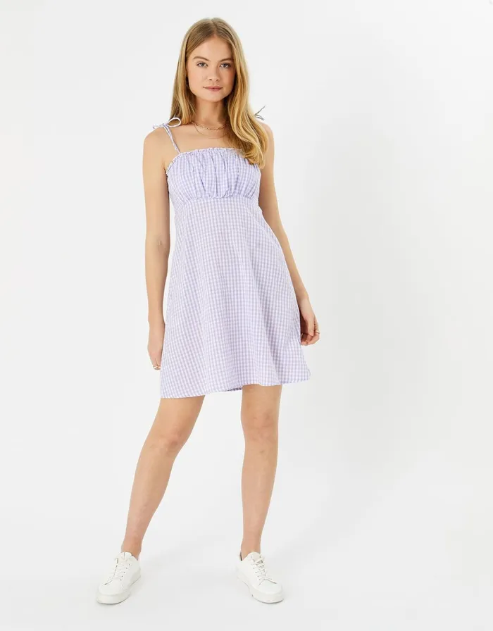 Accessorize Gingham Mini Dress Purple Lilac Women Dresses