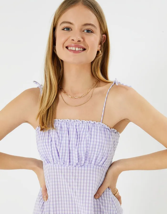Accessorize Gingham Mini Dress Purple Lilac Women Dresses