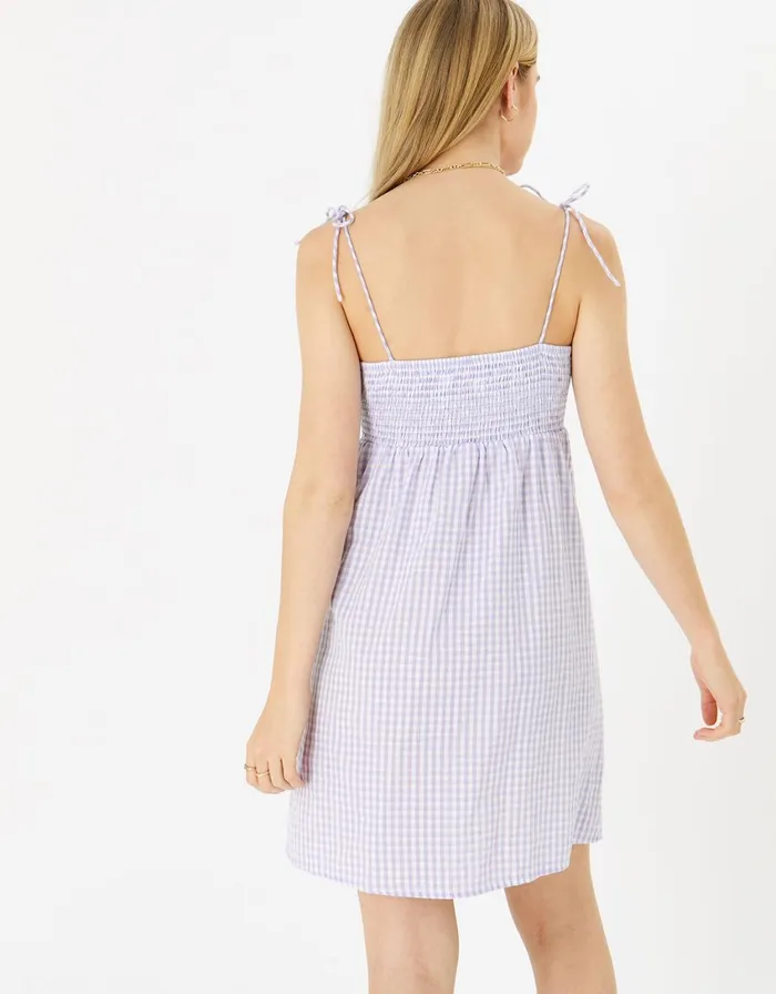 Accessorize Gingham Mini Dress Purple Lilac Women Dresses