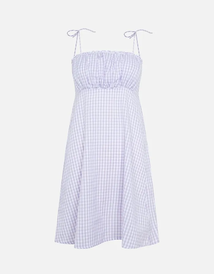 Accessorize Gingham Mini Dress Purple Lilac Women Dresses