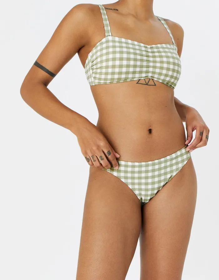 Accessorize Gingham Ruched Bikini Briefs Green Khaki Women Bikinis
