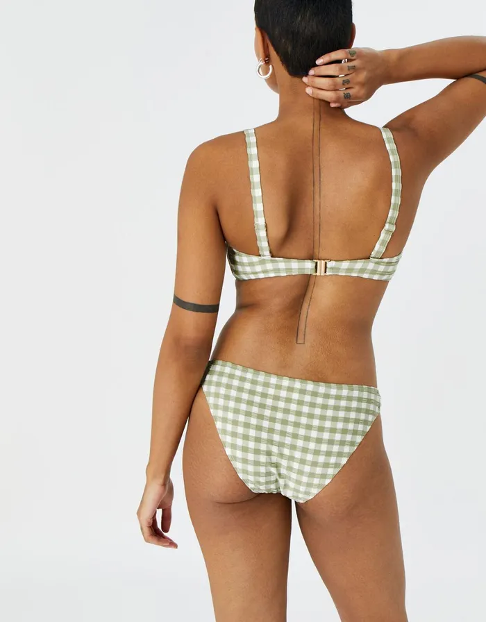 Accessorize Gingham Ruched Bikini Briefs Green Khaki Women Bikinis
