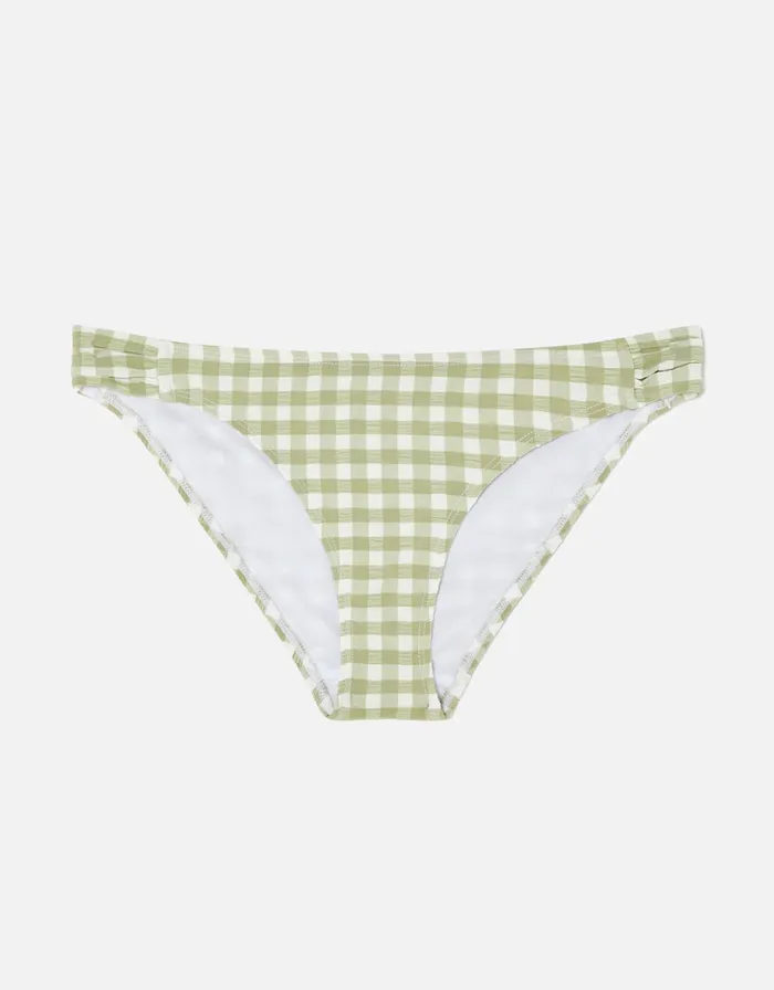 Accessorize Gingham Ruched Bikini Briefs Green Khaki Women Bikinis