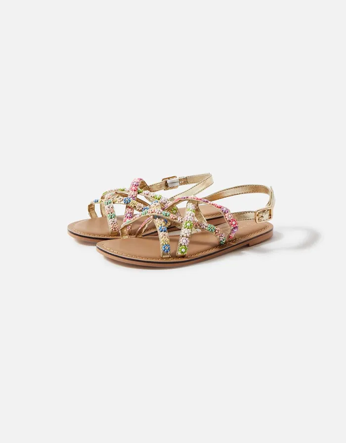 Accessorize Girls Beaded Flower Crossover Sandals Multi Brightsmulti Girls Shoes