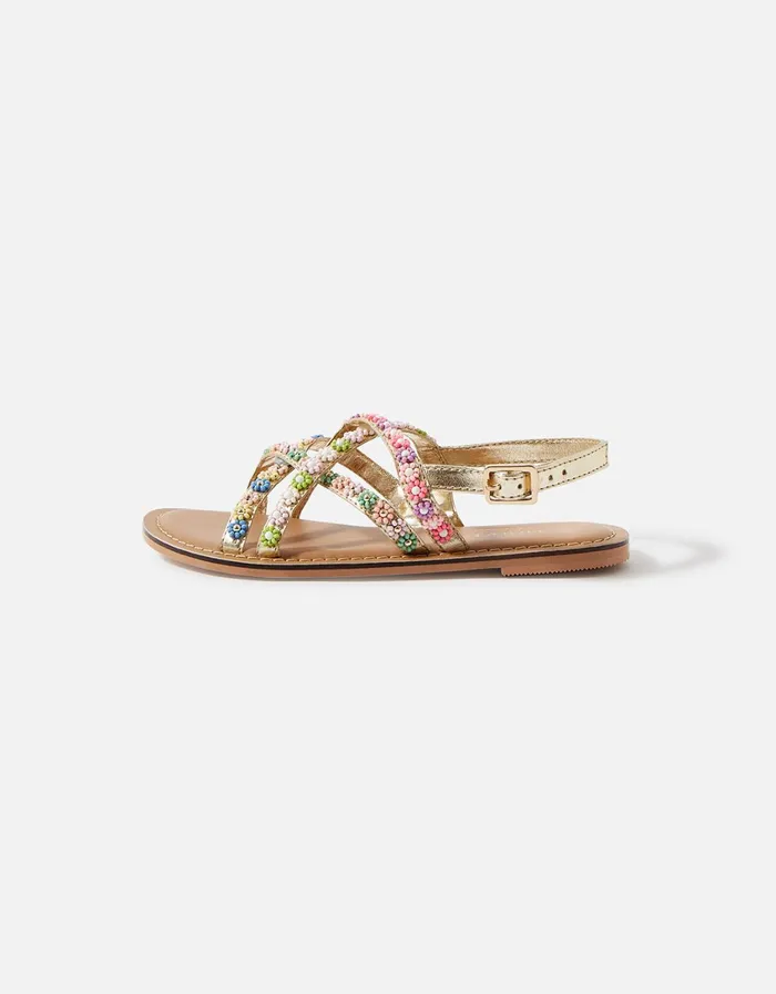 Accessorize Girls Beaded Flower Crossover Sandals Multi Brightsmulti Girls Shoes