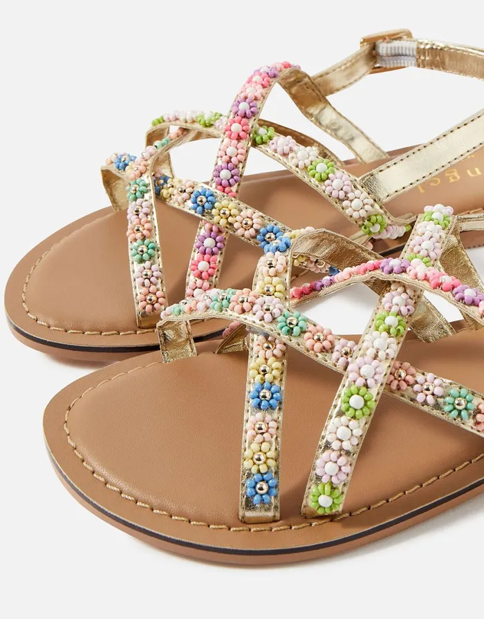 Accessorize Girls Beaded Flower Crossover Sandals Multi Brightsmulti Girls Shoes