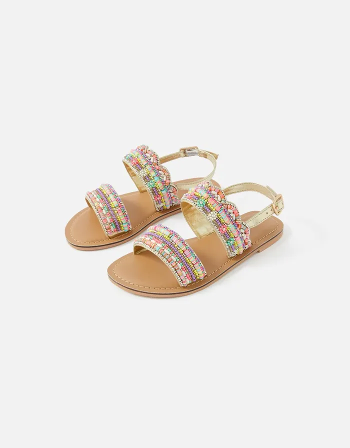 Accessorize Girls Beaded Scalloped Sandals Multi Brightsmulti Girls Shoes