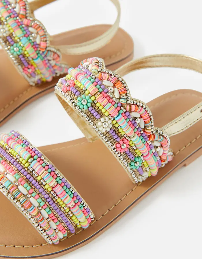 Accessorize Girls Beaded Scalloped Sandals Multi Brightsmulti Girls Shoes