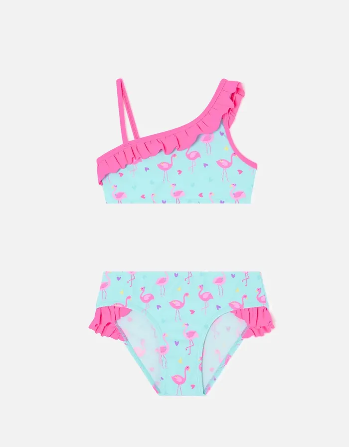 Accessorize Girls Flamingo Print Bikini Set Blue Aqua Girls Swimsuits And Swimming Costumes