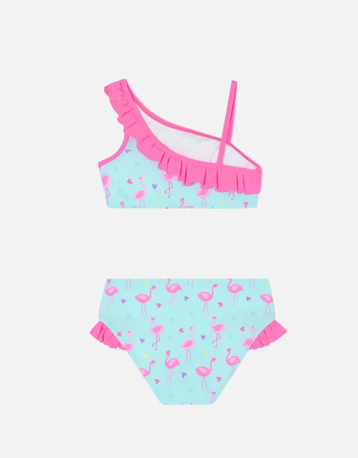Accessorize Girls Flamingo Print Bikini Set Blue Aqua Girls Swimsuits And Swimming Costumes