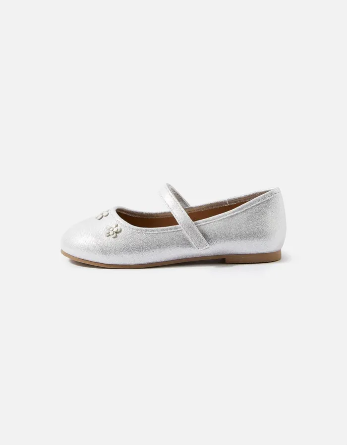 Accessorize Girls Flower Ballerina Flats Silver Silver Girls Shoes