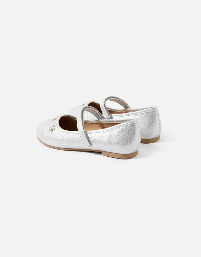 Accessorize Girls Flower Ballerina Flats Silver Silver Girls Shoes