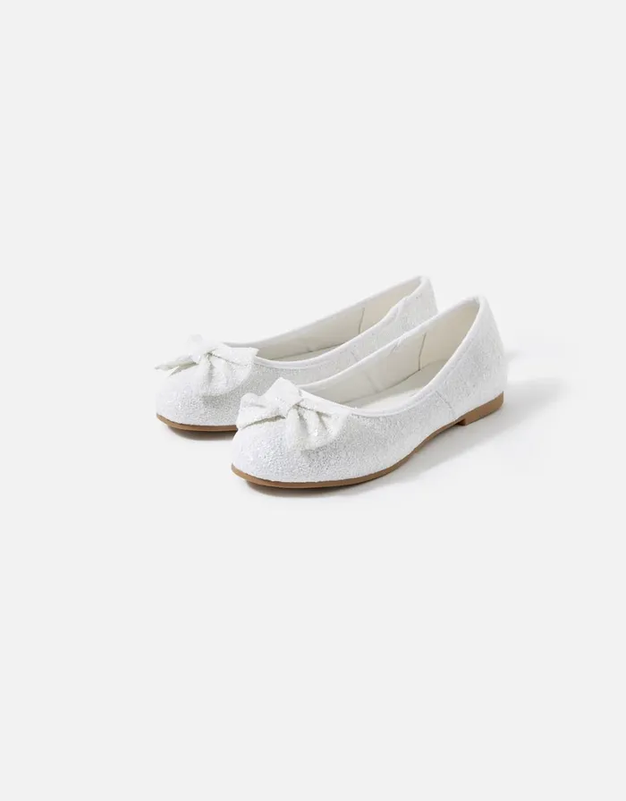 Accessorize Girls Sparkle Bow Ballerina Flats Natural Ivory Girls Shoes