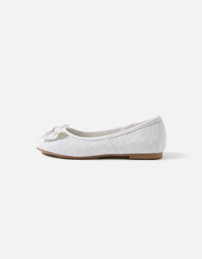 Accessorize Girls Sparkle Bow Ballerina Flats Natural Ivory Girls Shoes