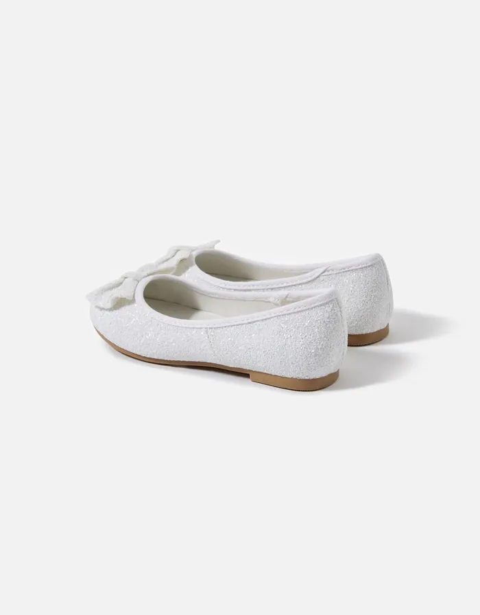 Accessorize Girls Sparkle Bow Ballerina Flats Natural Ivory Girls Shoes