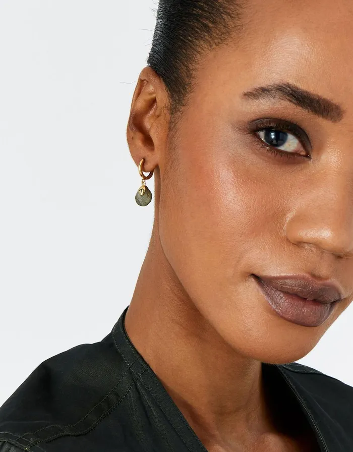 Accessorize GoldPlated Circle Labradorite Healing Stone Earrings Women Earrings