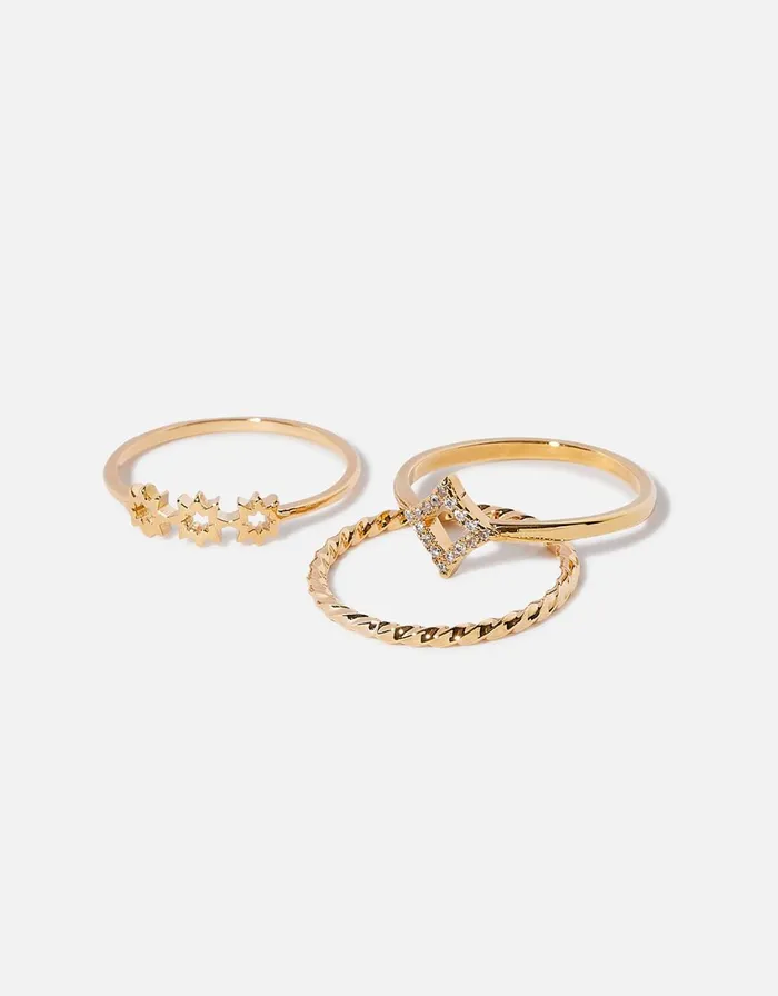 Accessorize GoldPlated Diamond Ring Stacking Set Gold Gold Women Rings
