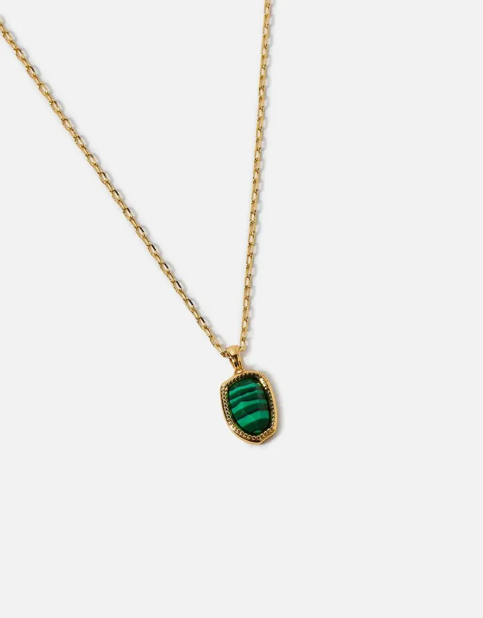 Accessorize GoldPlated Irregular Healing Stone Malachite Necklace Women Necklaces