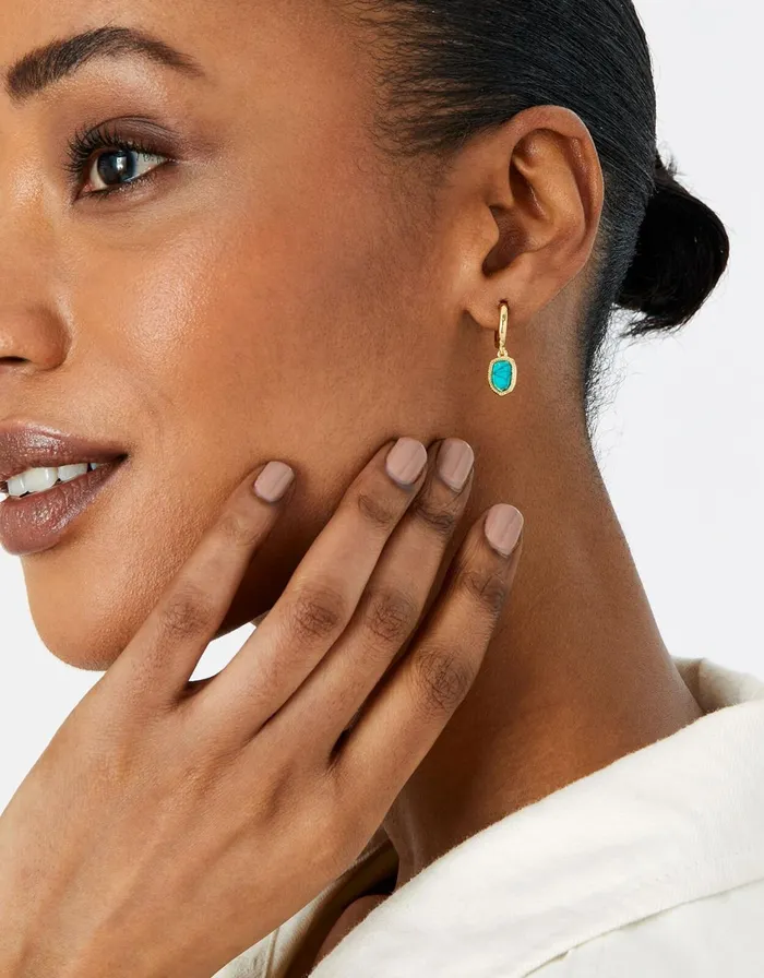 Accessorize GoldPlated Irregular Healing Stone Turquoise Huggie Hoops Women Earrings